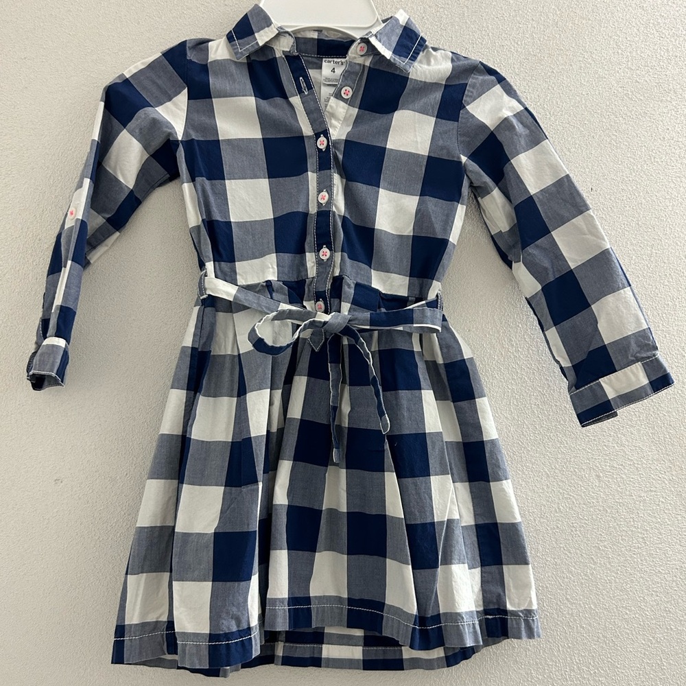 🦋 Carter's Navy and White Plaid Kids Dress. Girls size 4